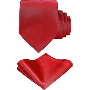 Solid Red Tie Satin Color Formal Necktie and Pocket Square Sets in Gift Box